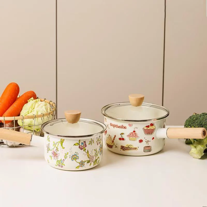 搪瓷奶锅宝宝辅食锅婴儿专用小汤锅家用煮面泡面热牛奶锅电磁炉