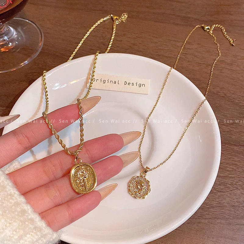 铜合金合成锆石吊坠 复古不规则吊坠项链小众设计感气质轻奢时尚