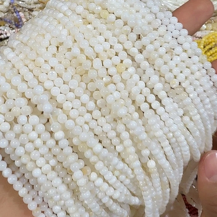 玛瑙/玉髓合金珠宝半成品3条4mm天然贝壳圆珠