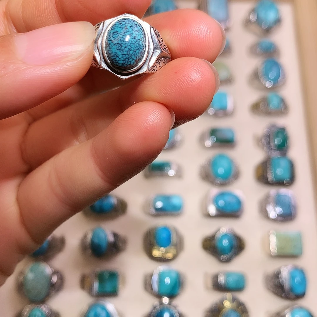 绿松石银S925镶嵌戒指