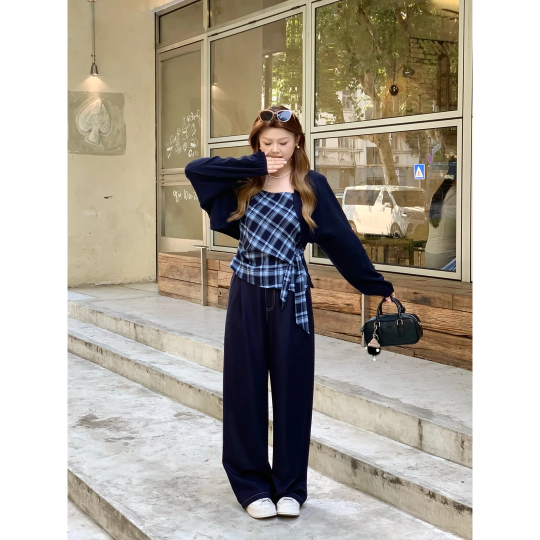 楠序乔乔女装 入秋一整套女装显瘦开衫吊带裤子时尚三件套DD11044