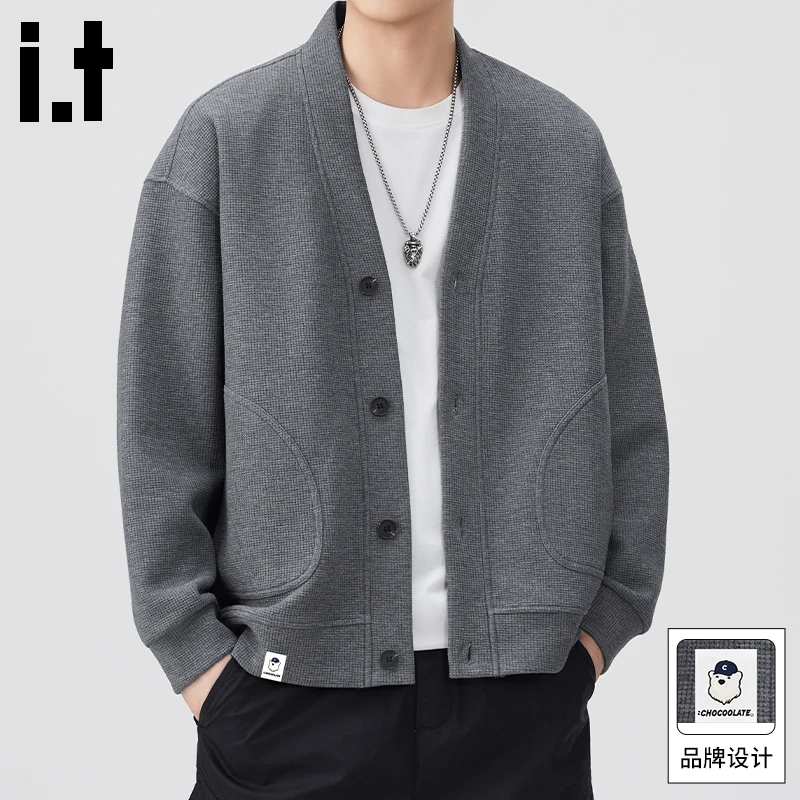 it :CHOCOOLATE华夫格开衫卫衣男士秋季潮流复古宽松舒适休闲外套