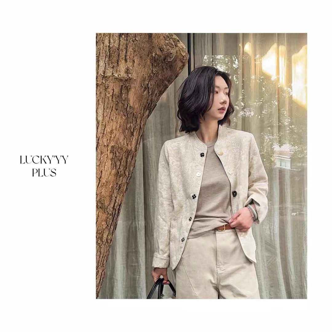 LUCKYYY  高品定制亚麻提花高级感滚边外套B1172