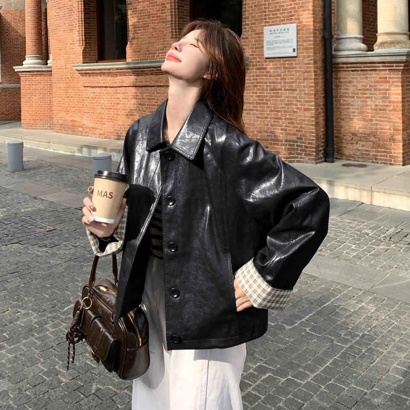 黑色皮衣外套女2025秋季新款高级感机车小个子女款百搭皮夹克