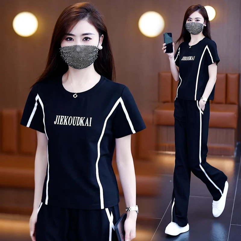 休闲运动套装女2025夏季新款韩版时尚减龄洋气短袖两件套大码显瘦
