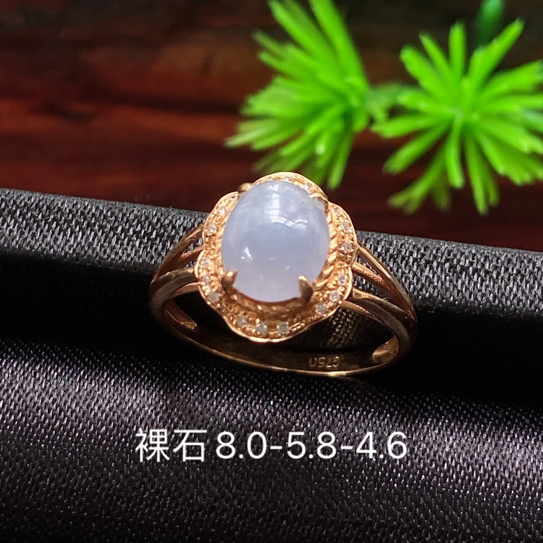 天然缅甸翡翠A货18k金镶嵌紫罗兰蛋面戒指