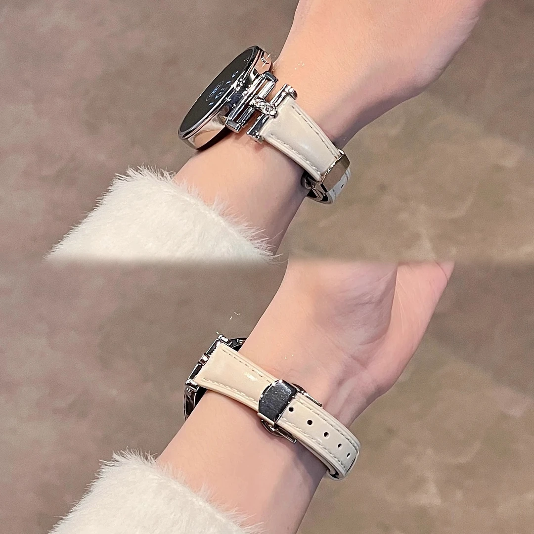 适用华为真皮GT3GT4proGT5watch3watch4凯旋门镶钻蝴蝶扣手表表带