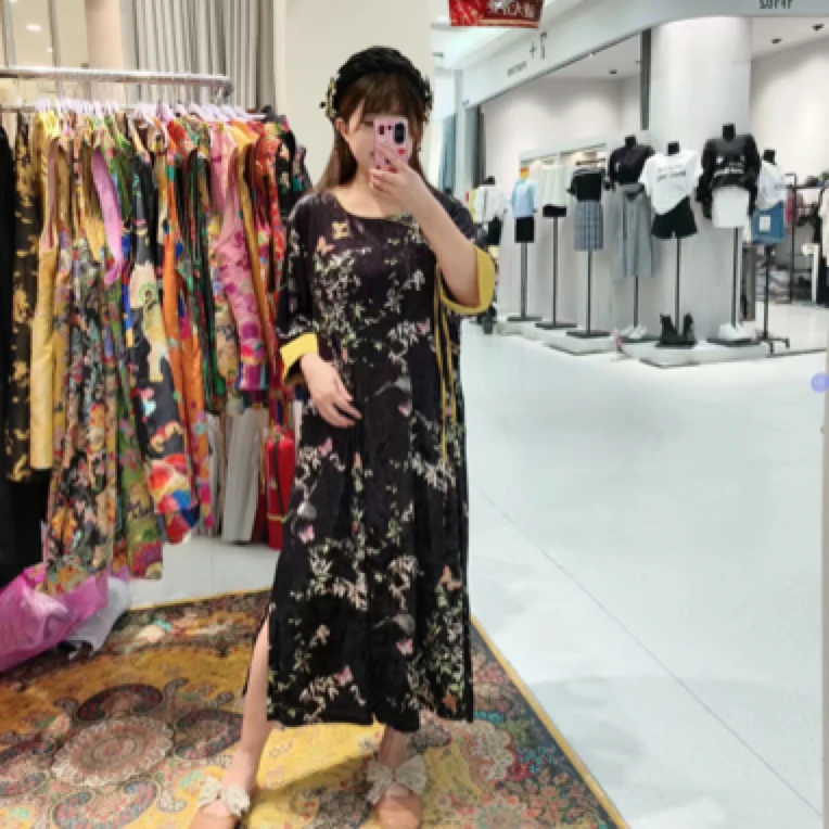 深圳9041新中式蝶恋花禅意旗袍裙国风连衣裙裙子