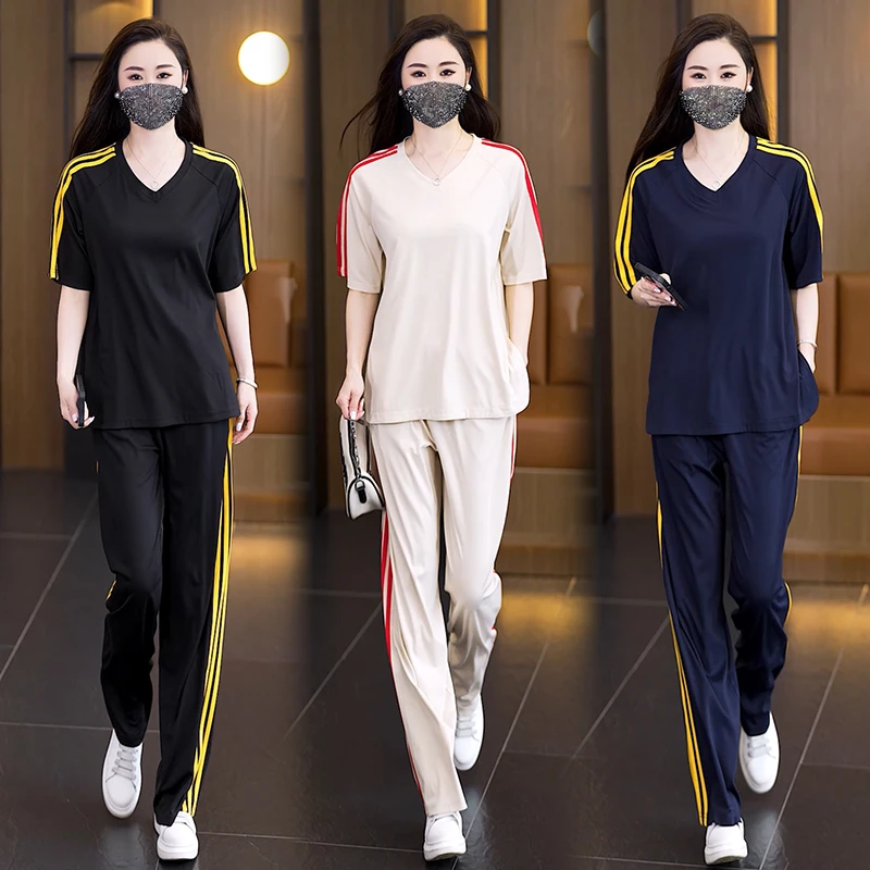 大码休闲运动套装女2025夏季新款时尚减龄宽松显瘦气质短袖两件套
