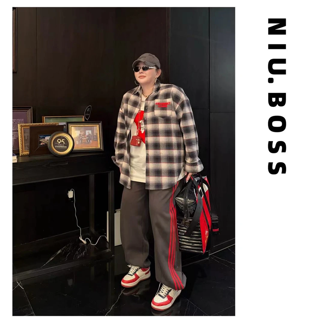 Three Ten. N大码270斤“经典渐变”凸起重工撞色刺绣格纹衬衫