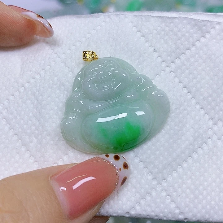 翡翠18K金镶嵌颈饰挂件
