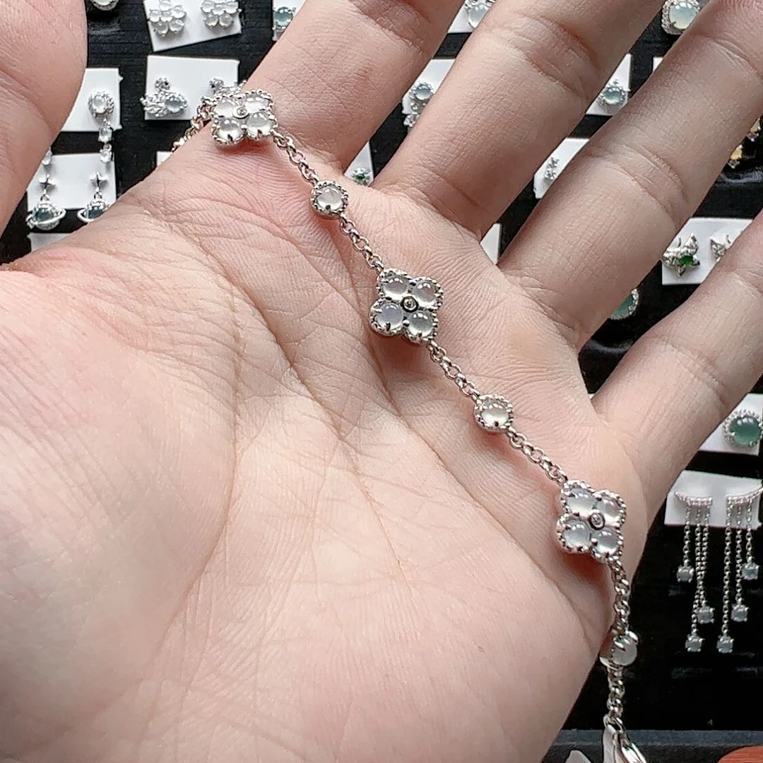 翡翠手链银S925镶嵌哦*～天然翡翠A货