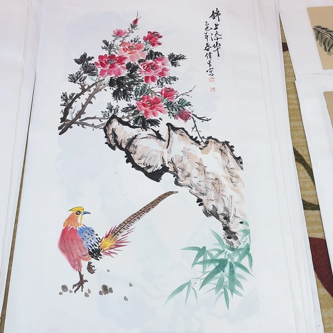 国画三尺整纸手绘作品