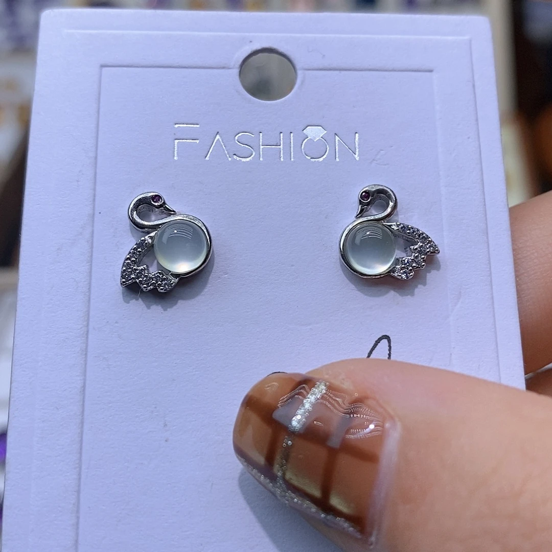 水晶银S925镶嵌戒指纯天然葡萄石耳钉J