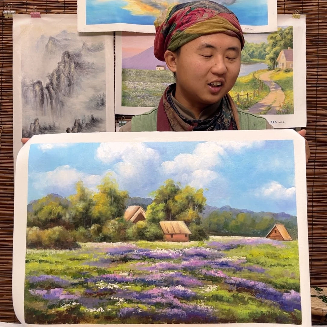 油画行路人小院绘画作品竞拍