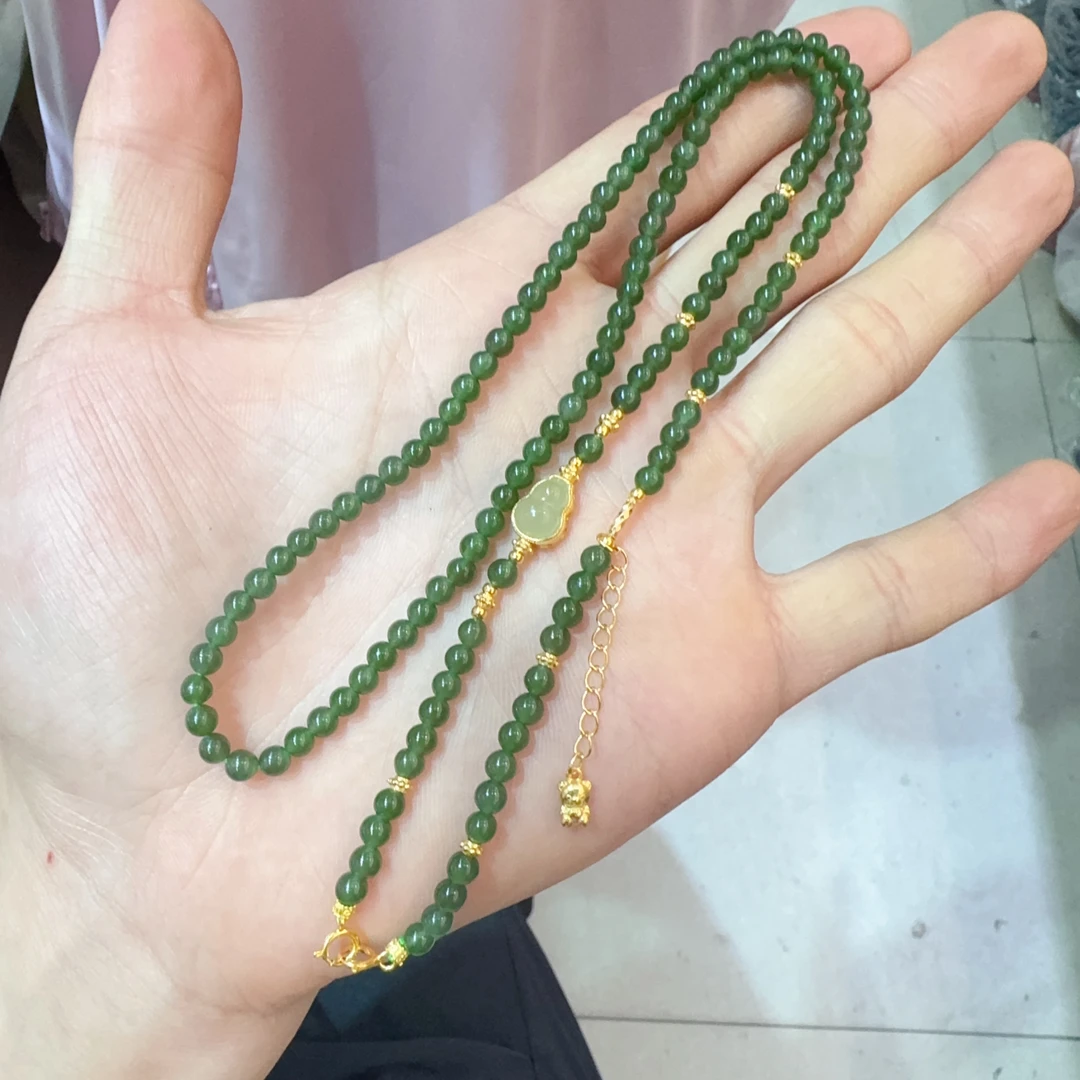 天然和田玉碧玉小米珠项链约4mm左右多样性发其一xy