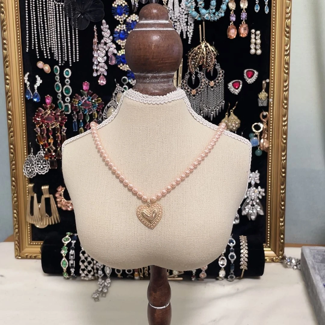 花岗石纯铜锡合金纯铜粉珍珠爱心项链