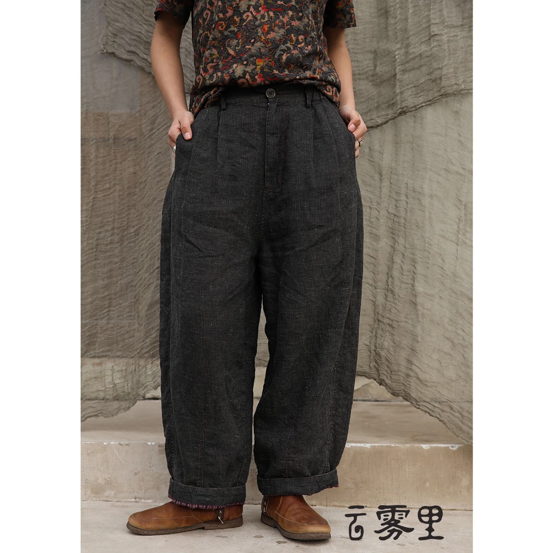 云雾里 原创设计5118复古文艺松弛感宽松随性舒适纯亚麻裤子