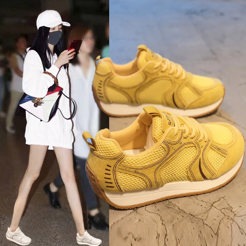 内增高爆款厚底阿甘鞋女2025夏季新款网面透气软底舒适运动休闲鞋