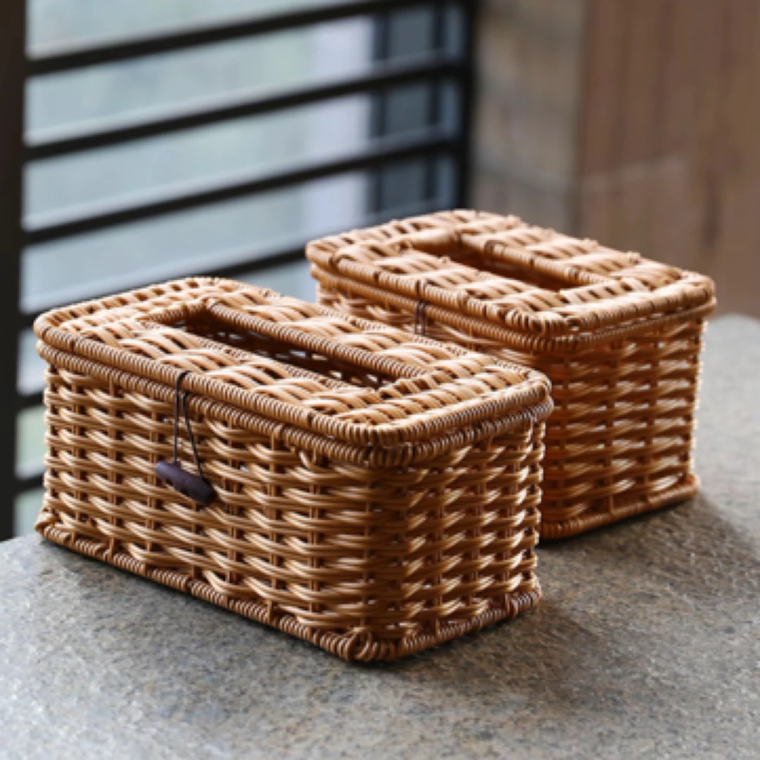 ZF11双藤编织纸巾盒收纳盒】家用客厅餐厅茶几纸抽盒创意手工编