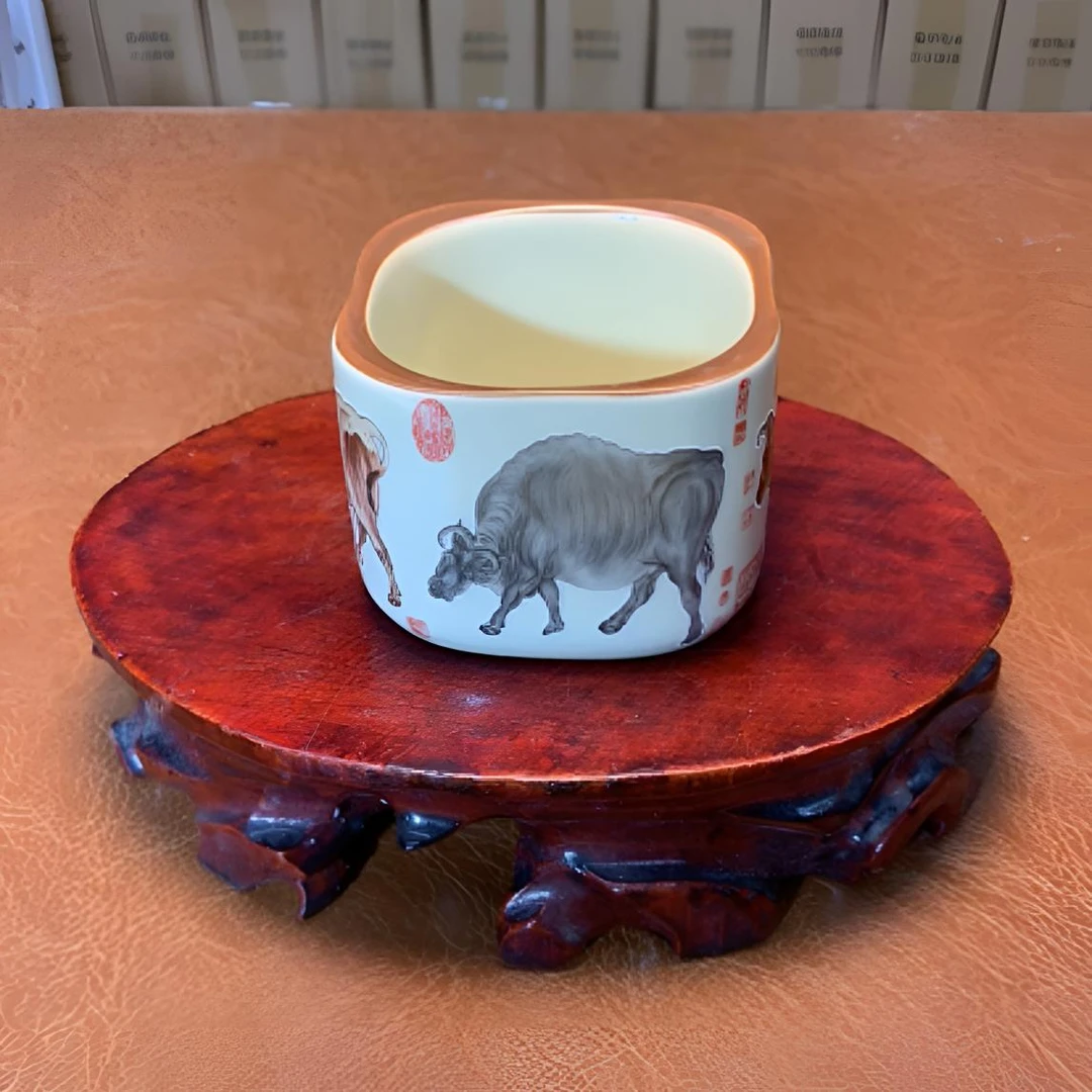 汝窑五牛图四方杯中国风内圆外方功夫茶杯23