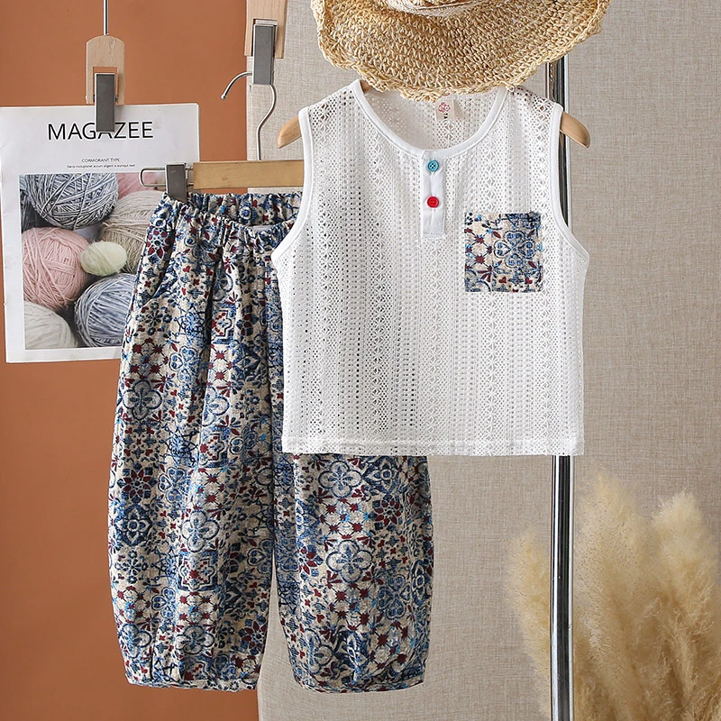 男童夏季时髦网红无袖套装防蚊裤儿童洋气夏装背心长裤两件套衣服