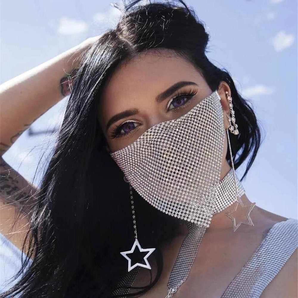 网红神秘主播直播面纱遮脸高颜值镂空口罩金属流苏面罩表演出面帘