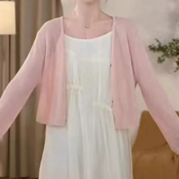 【熙木】夏季薄款粉色长袖休闲百搭开衫4XMWY3995