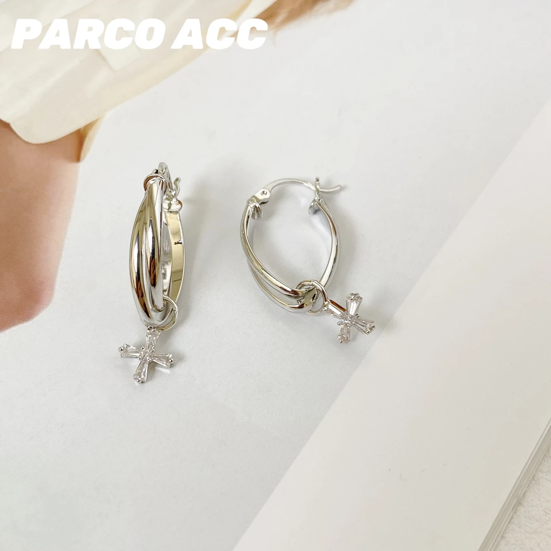 铜合金合成锆石耳饰 E209  KXK 麻花十字架流苏耳钉