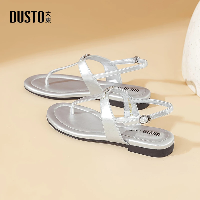 大东时装凉鞋简约风2025夏季新款小众百搭低跟一字扣夹趾女鞋0716
