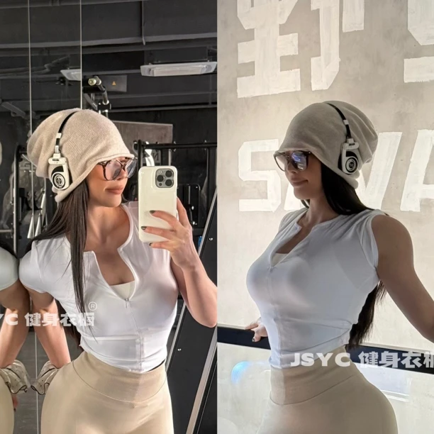 JSYC健身衣橱-速干裸感修身半拉链基础运动健身跑步户外短袖