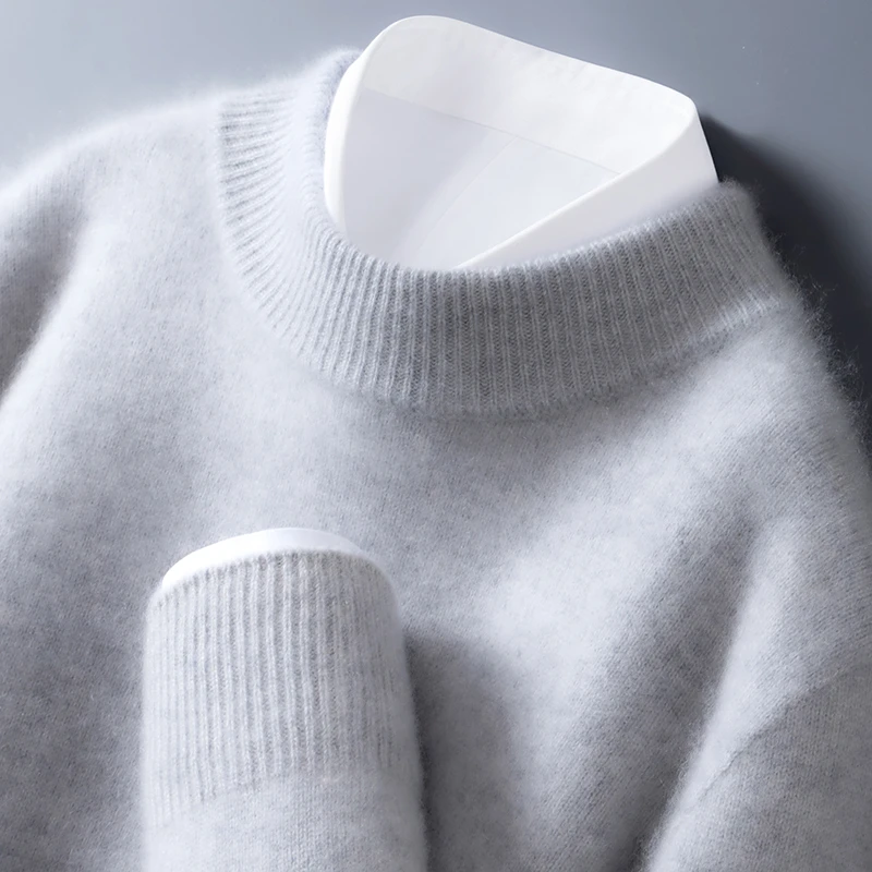 秋冬新款羊毛衫男100%纯羊毛半高领套头毛衣宽松针织打底羊毛衫