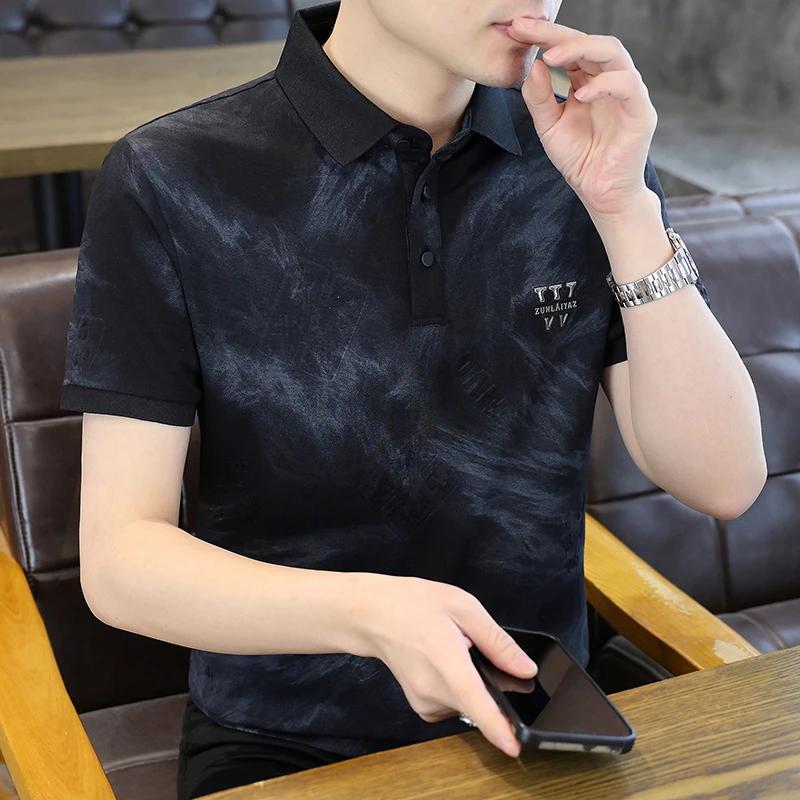 男士短袖Polo衫夏季新款翻领体恤时尚商务上衣休闲水墨薄款T恤