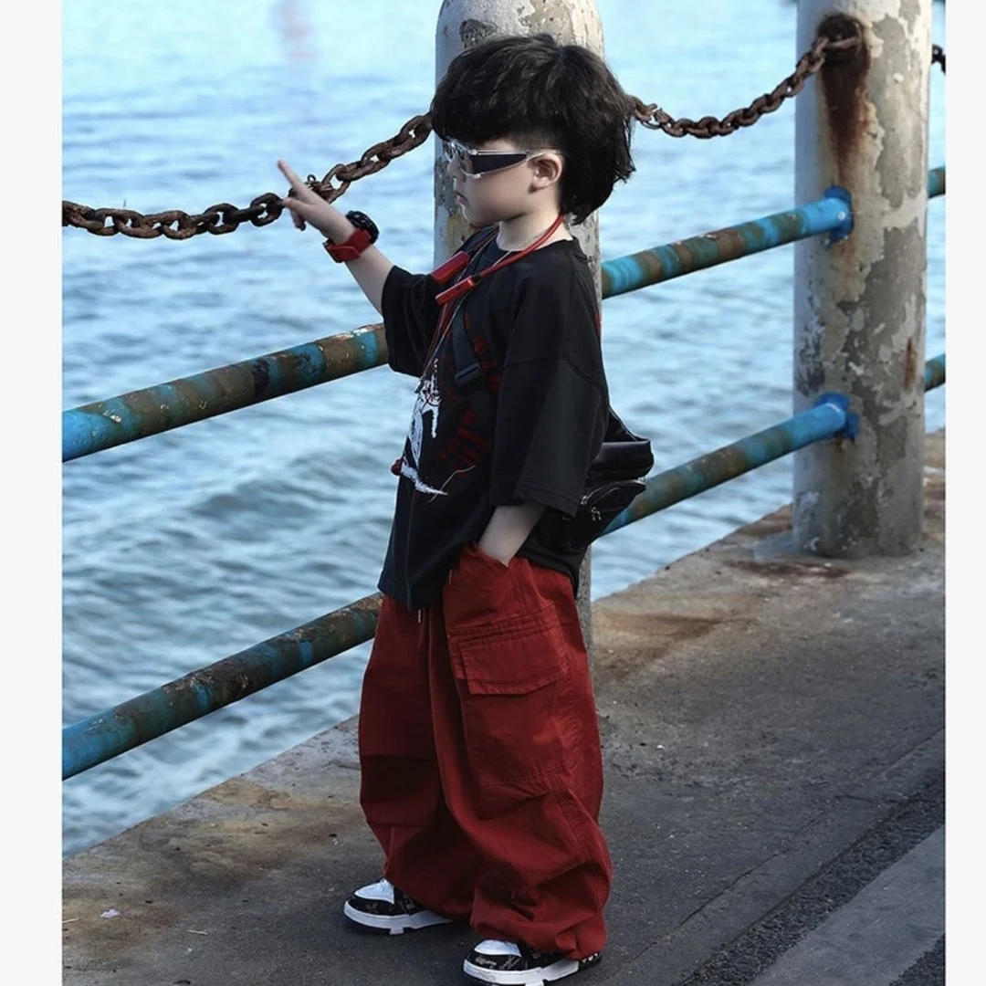 MNC111男童韩版2025印花夏装短袖清凉夏季新款儿童长裤两件套装