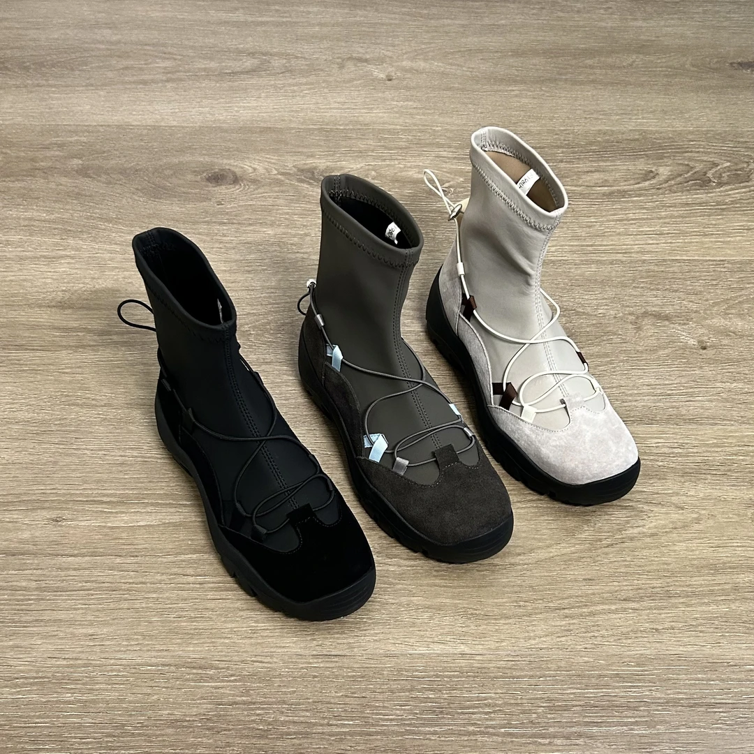 Dannyfrey秋冬新款牛翻皮机能风拼色运动防滑户外潮流厚底袜靴4CM