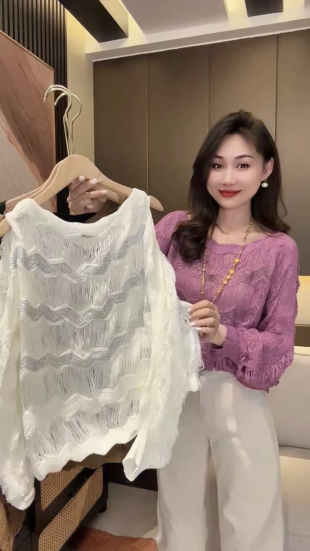 早秋慵懒风镂空薄款针织衫女洋气宽松休闲百搭显瘦长袖上衣外穿