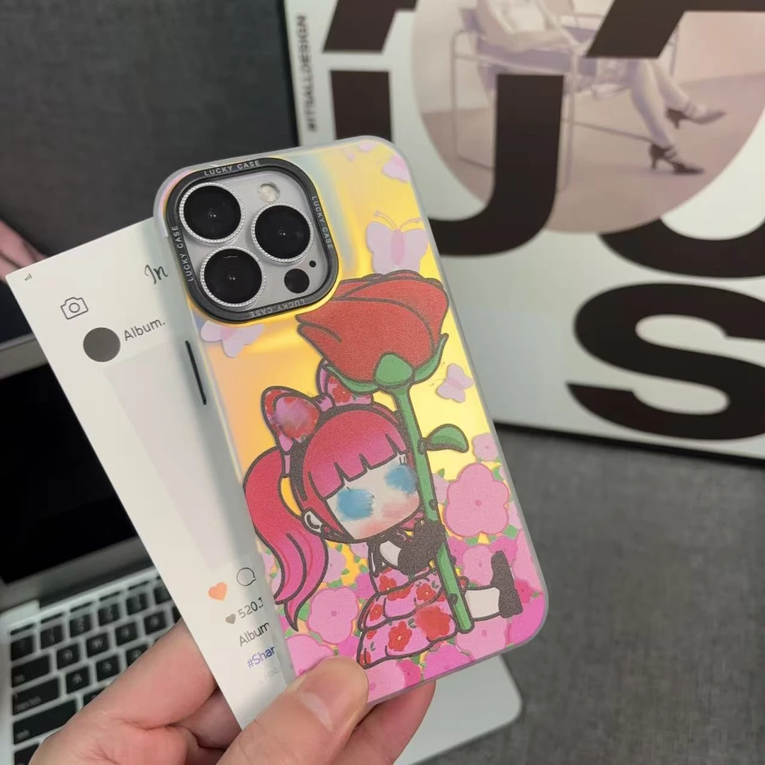 红蔷薇小恶魔适用于苹果16手机壳15/14/13个性彩银镭射壳防摔壳