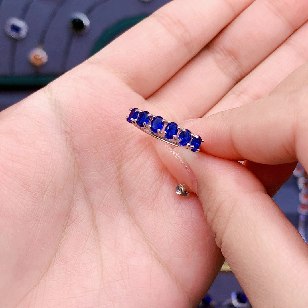蓝宝石戒指银S925镶嵌