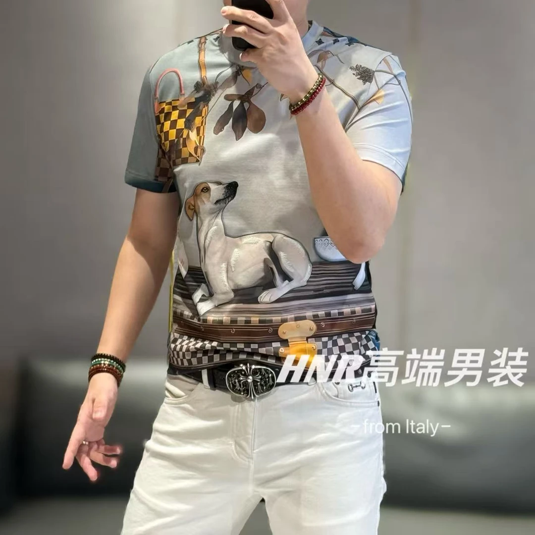 【雷迪·凯奇】品牌油画风格欧美小狗图案T恤082