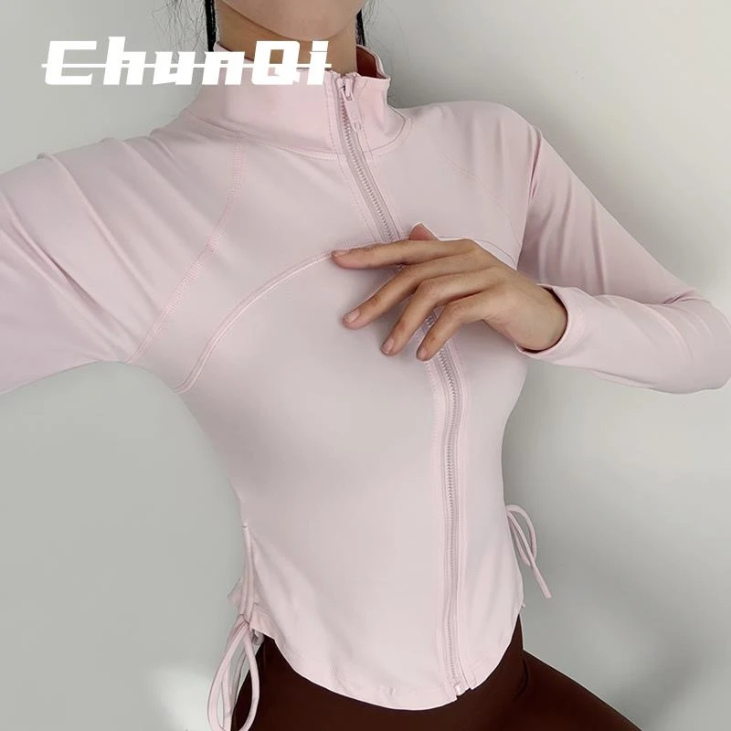 维多利亚速干透气立领紧身抽绳健身运动长袖瑜伽服女秋款拉链上衣