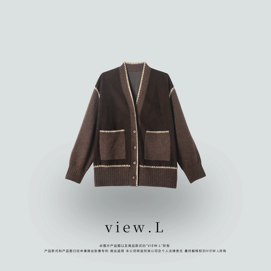 view.l25 撞色提花  鹿绒皮 慵懒风 外套 W1929