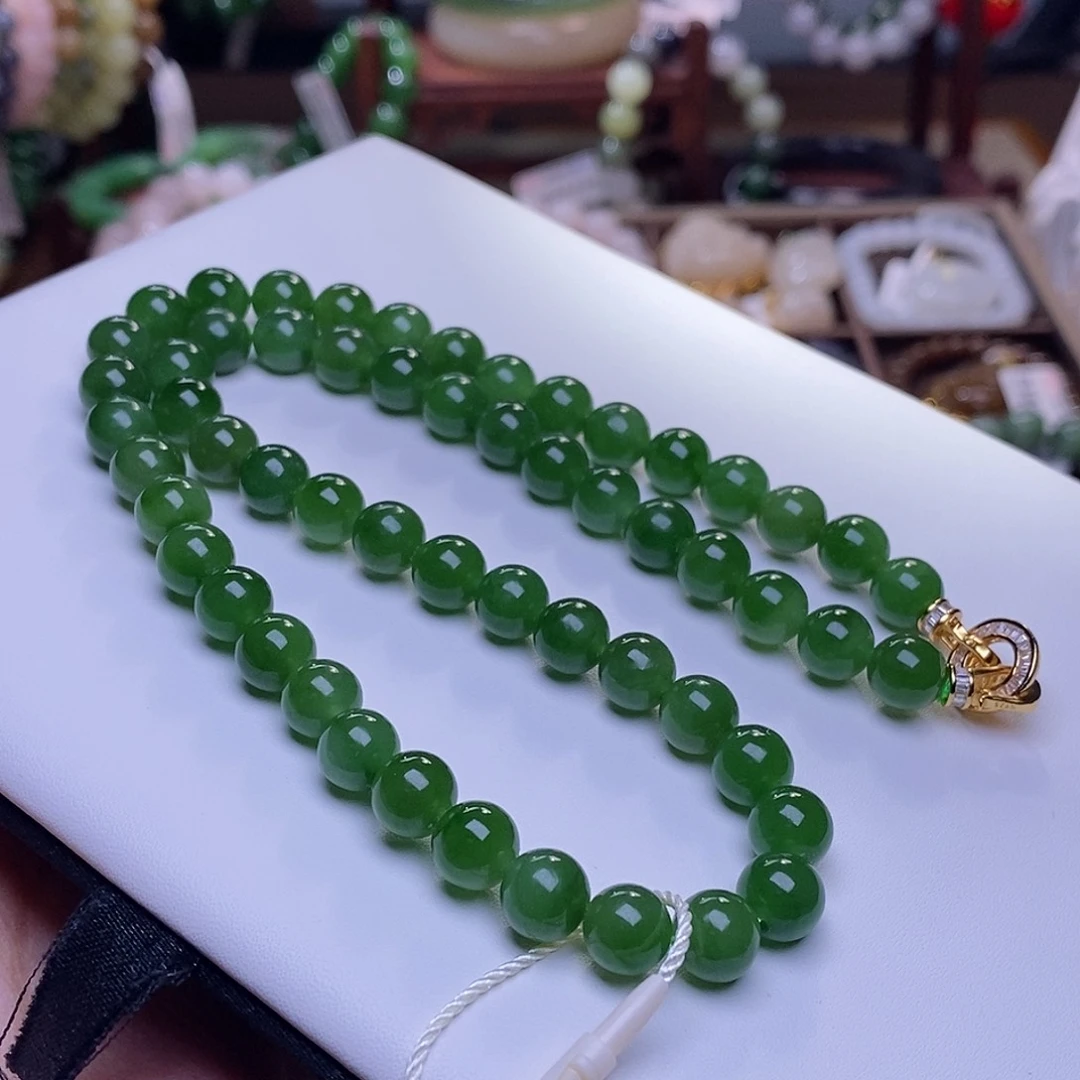 和田玉清货价老矿料碧玉妈妈链8m未镶嵌