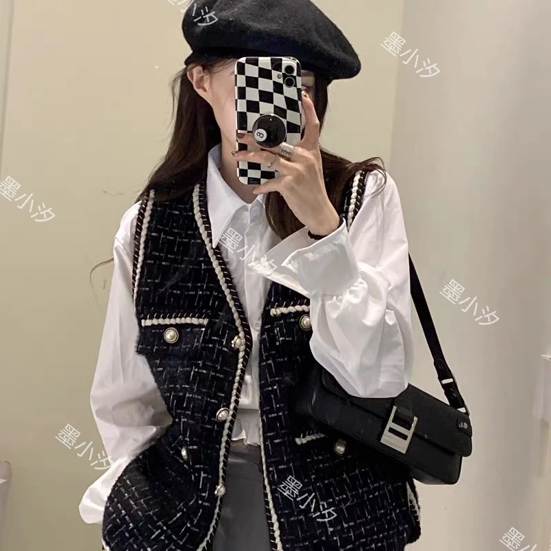 【墨汐】春季新款大码MM洋气小香风气质马甲时尚百搭