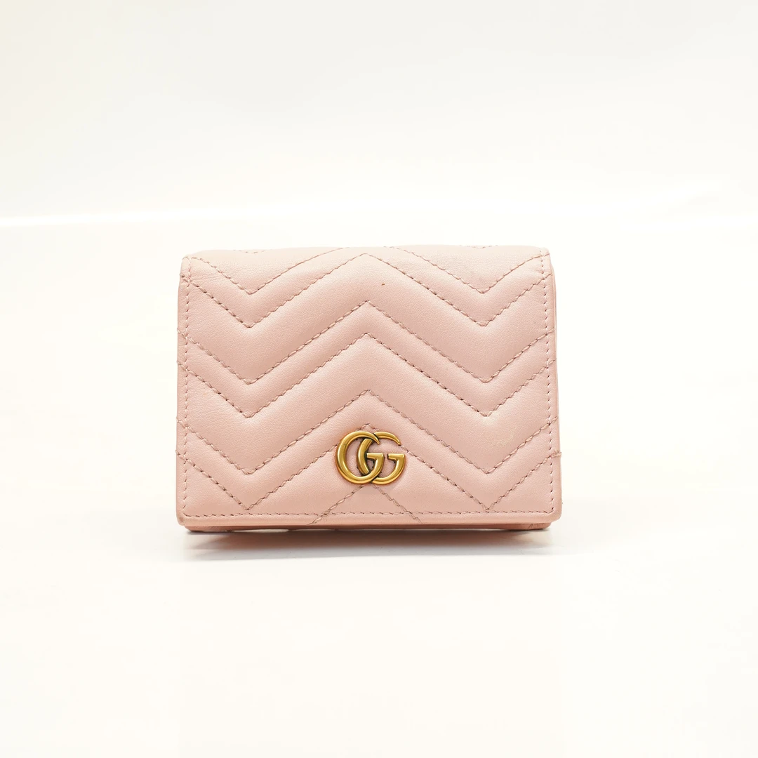 95新 GUCCI/古驰 粉色全皮对折钱包/HS03181