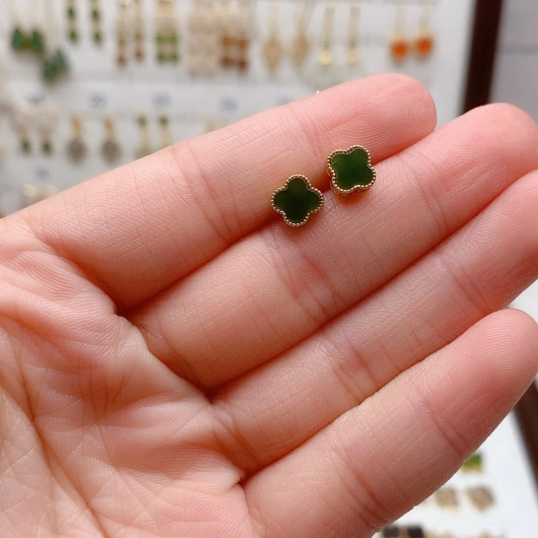 和田玉银S925镶嵌耳饰