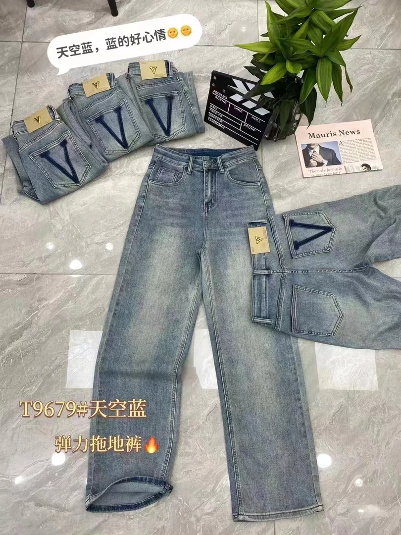 T9679早春款天空蓝弹力高品质拖地裤