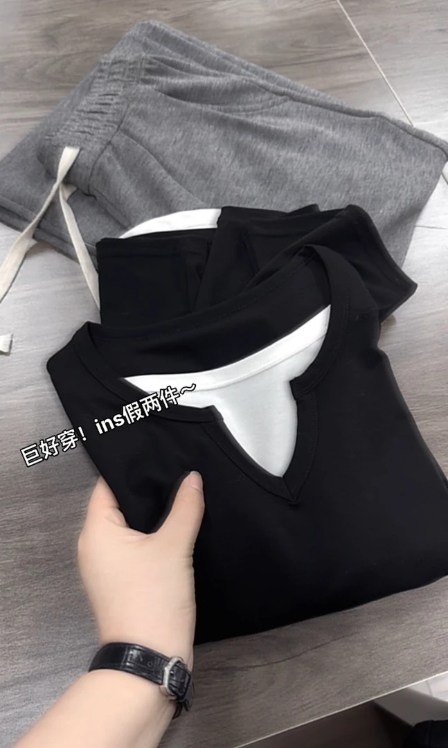 米蓝家名殿！超显瘦～假两件春秋长袖打底衫7919