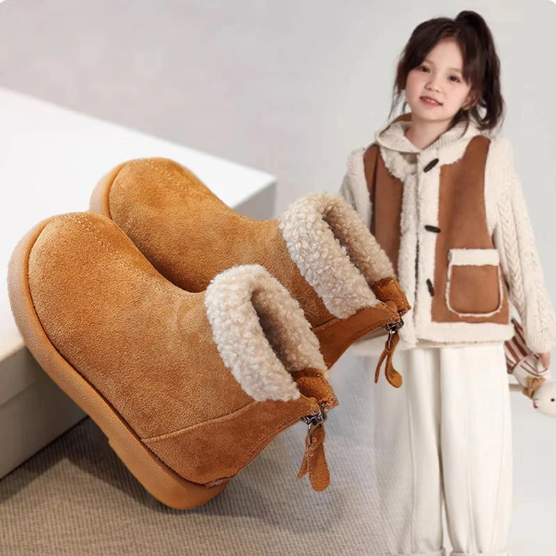女童雪地靴儿童加绒加厚棉鞋2025冬季新款小女孩冬鞋保暖棉靴短靴
