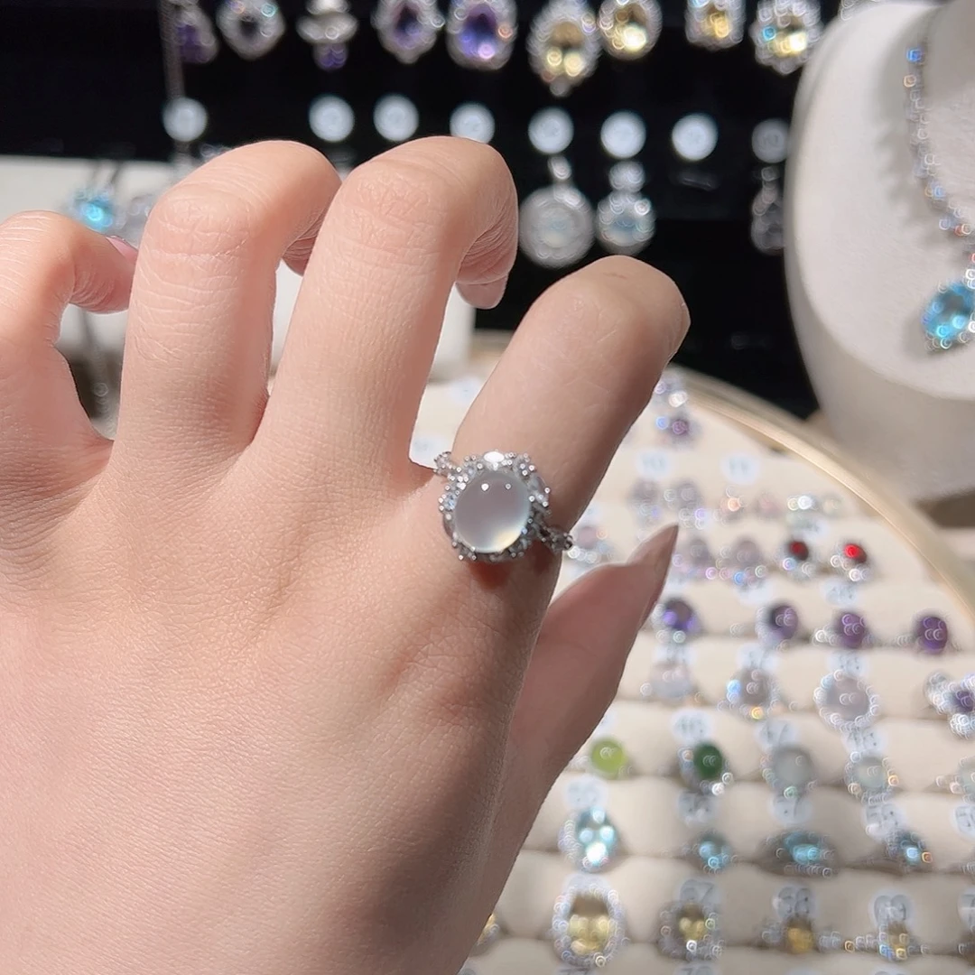 蛇纹石玉银S925镶嵌戒指