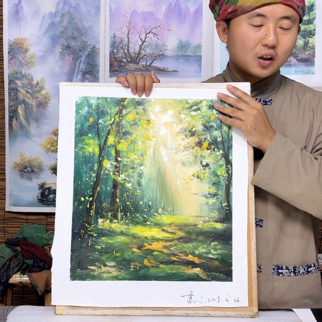 油画行路人小院绘画作品竞拍